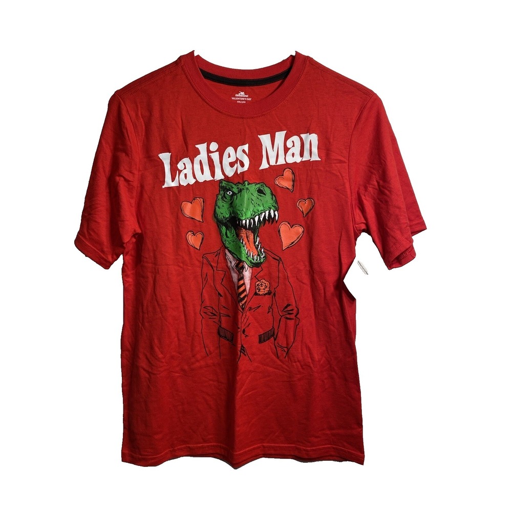 celebrate valentines day boys short sleeve‎ shirt size XXL 2XL 18 dinosaur
